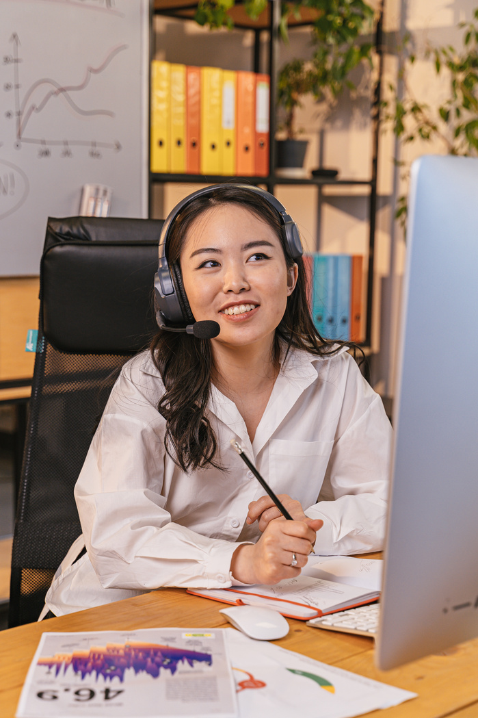 Woman Working in Call Center Office